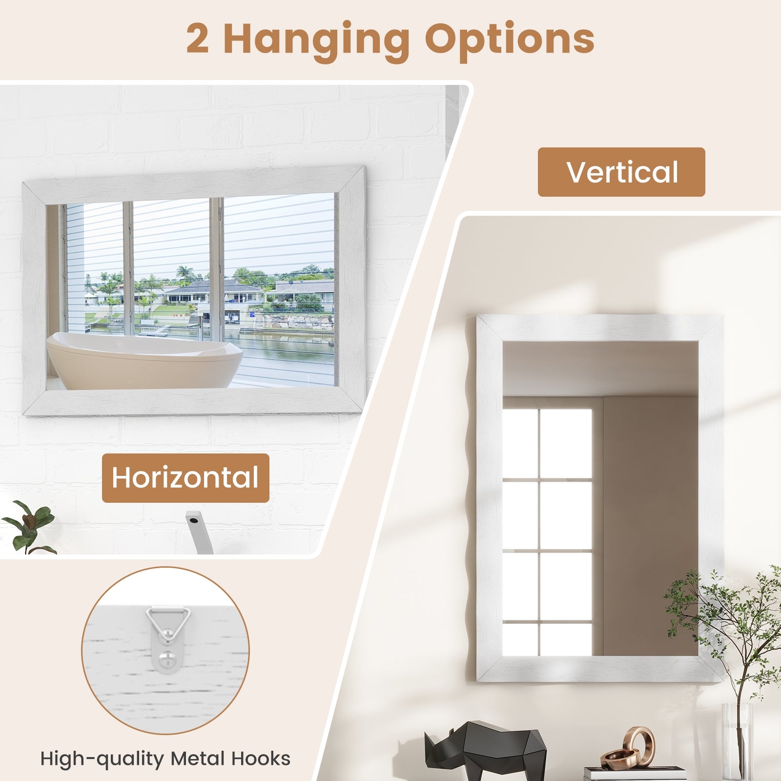 41.5 x 28 inches Farmhouse Wall Mirror with Solid Wood Frame, White Wall Mirrors at Gallery Canada