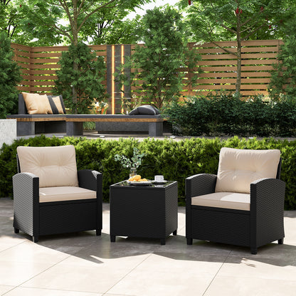 3 Pieces Patio Furniture Set with Tempered Glass Coffee Table, Off White Patio Conversation Sets at Gallery Canada