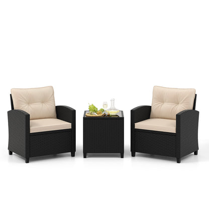 3 Pieces Patio Furniture Set with Tempered Glass Coffee Table, Off White Patio Conversation Sets at Gallery Canada