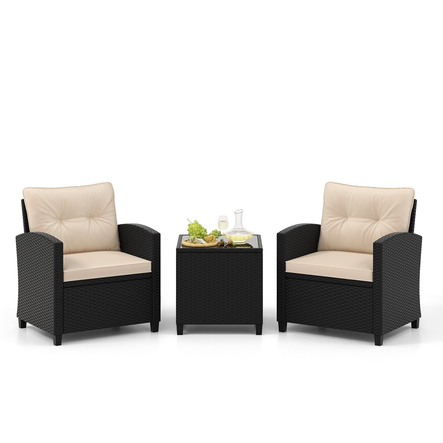 3 Pieces Patio Furniture Set with Tempered Glass Coffee Table, Off White Patio Conversation Sets Off White at Gallery Canada