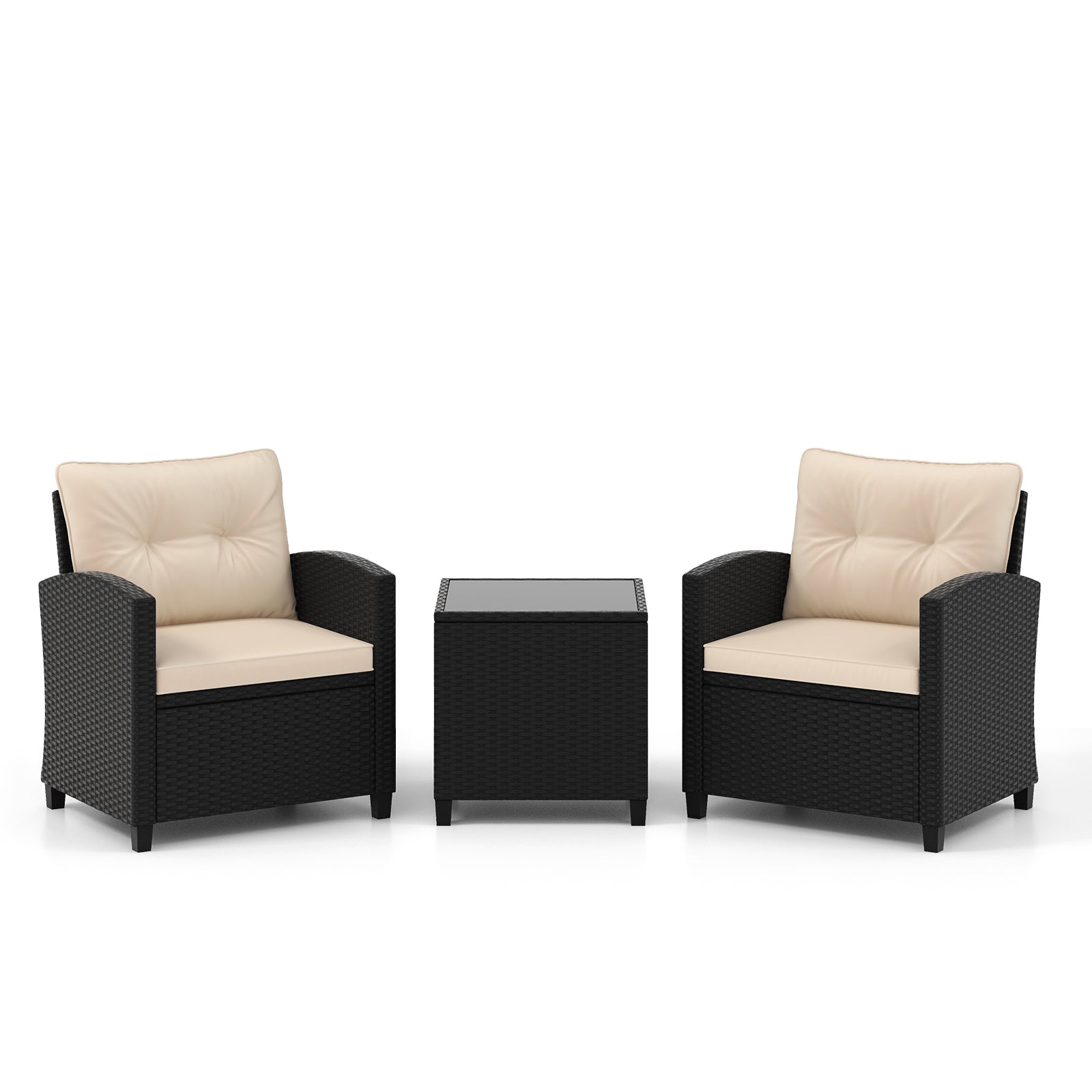 3 Pieces Patio Furniture Set with Tempered Glass Coffee Table, Off White Patio Conversation Sets at Gallery Canada