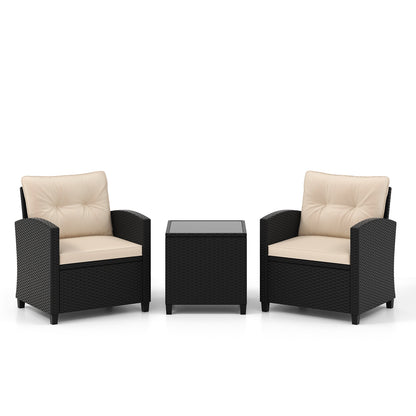 3 Pieces Patio Furniture Set with Tempered Glass Coffee Table, Off White Patio Conversation Sets at Gallery Canada