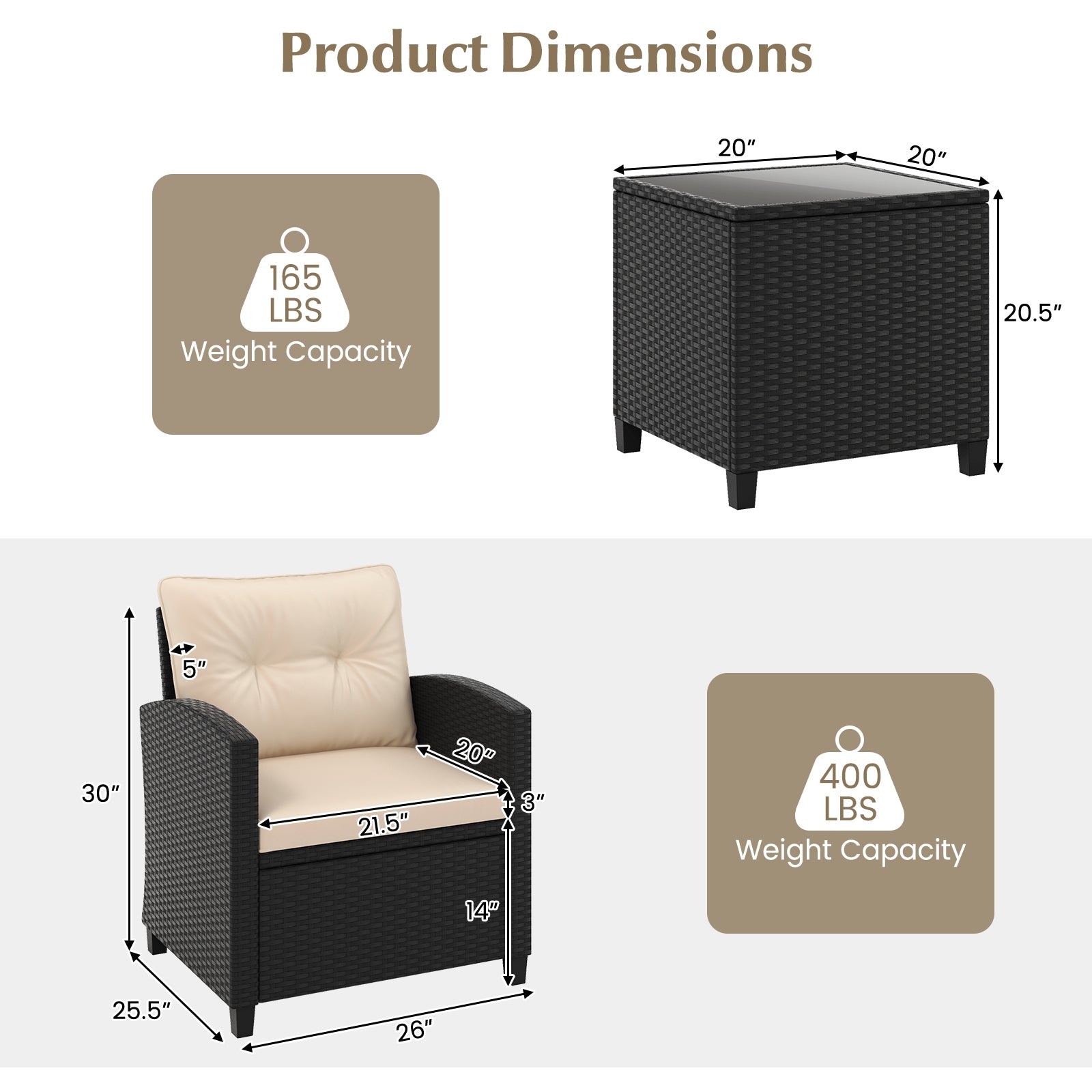 3 Pieces Patio Furniture Set with Tempered Glass Coffee Table, Off White Patio Conversation Sets at Gallery Canada