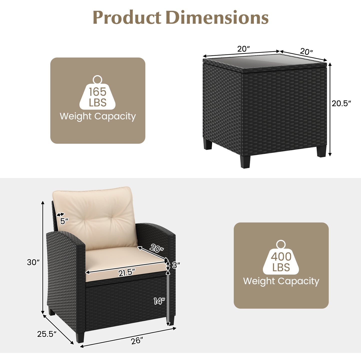 3 Pieces Patio Furniture Set with Tempered Glass Coffee Table, Off White Patio Conversation Sets at Gallery Canada