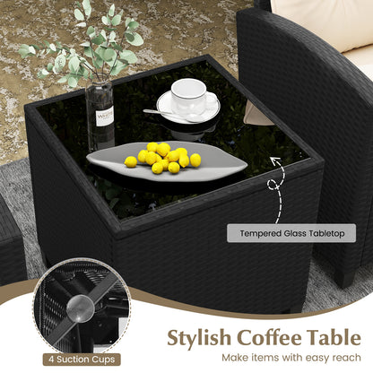 3 Pieces Patio Furniture Set with Tempered Glass Coffee Table, Off White Patio Conversation Sets at Gallery Canada