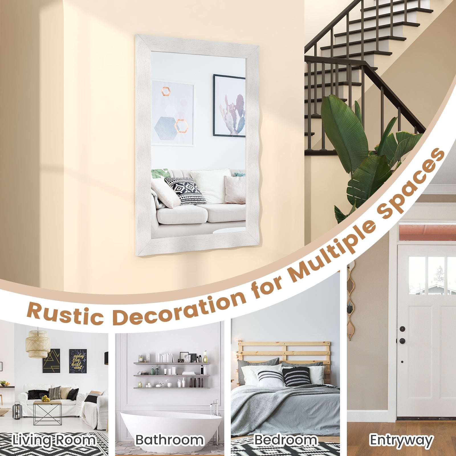 41.5 x 28 inches Farmhouse Wall Mirror with Solid Wood Frame, White Wall Mirrors at Gallery Canada