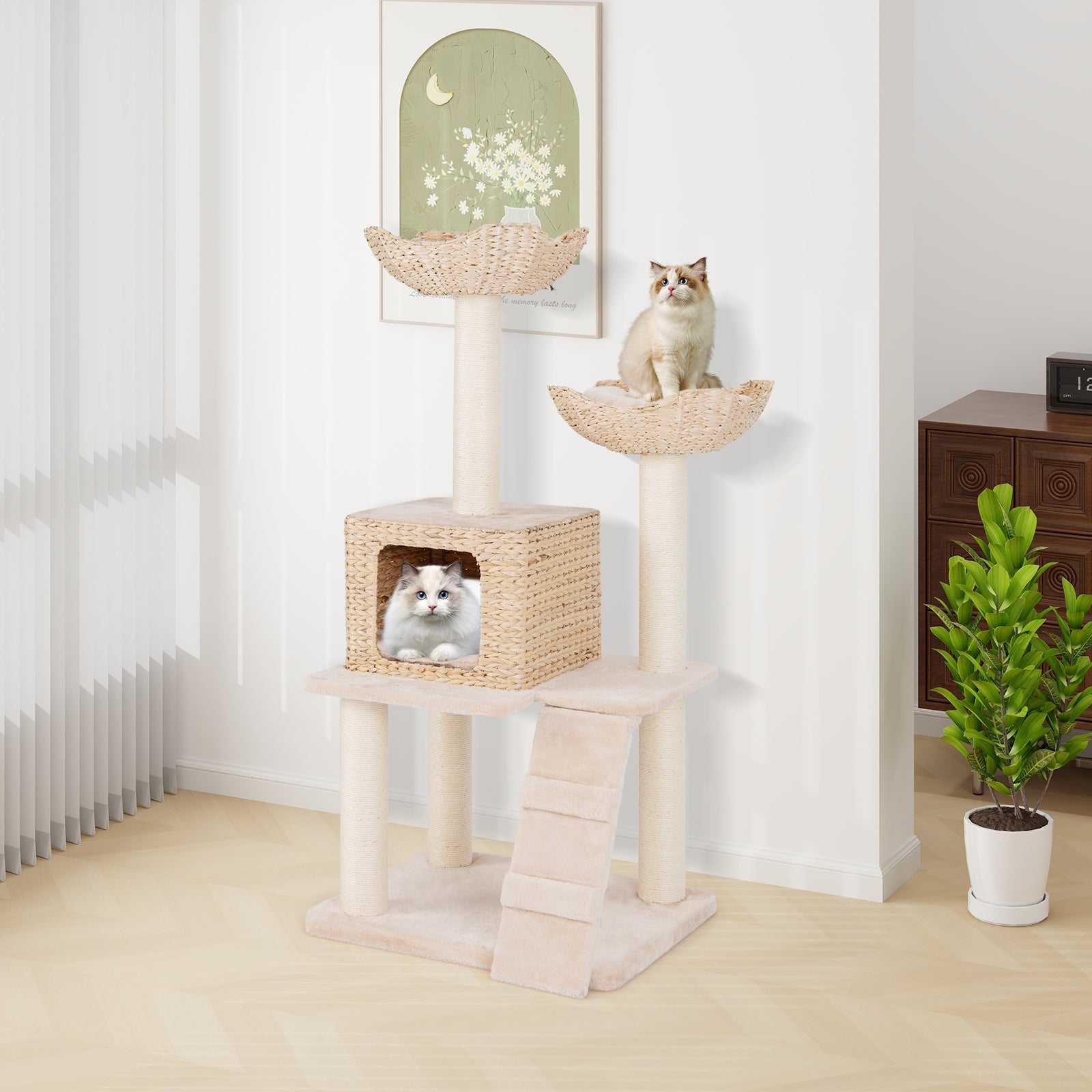 48 Inch Cattail Cat Tower with Sisal Scratching Posts Perch and Condo, Beige Cat Trees Condos & Scratchers at Gallery Canada