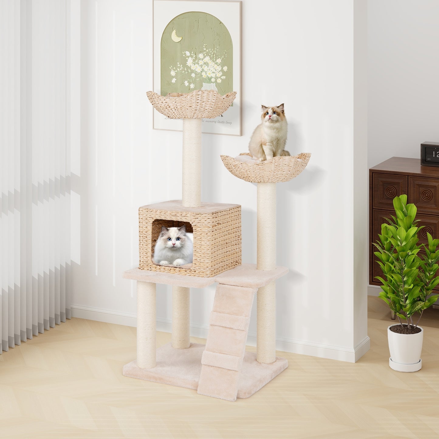 48 Inch Cattail Cat Tower with Sisal Scratching Posts Perch and Condo, Beige Cat Trees Condos & Scratchers at Gallery Canada