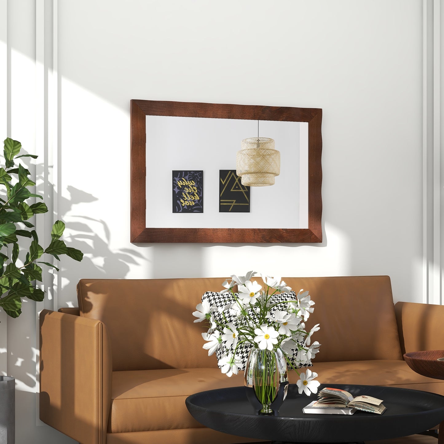 41.5 x 28 inches Farmhouse Wall Mirror with Solid Wood Frame, Brown Wall Mirrors at Gallery Canada