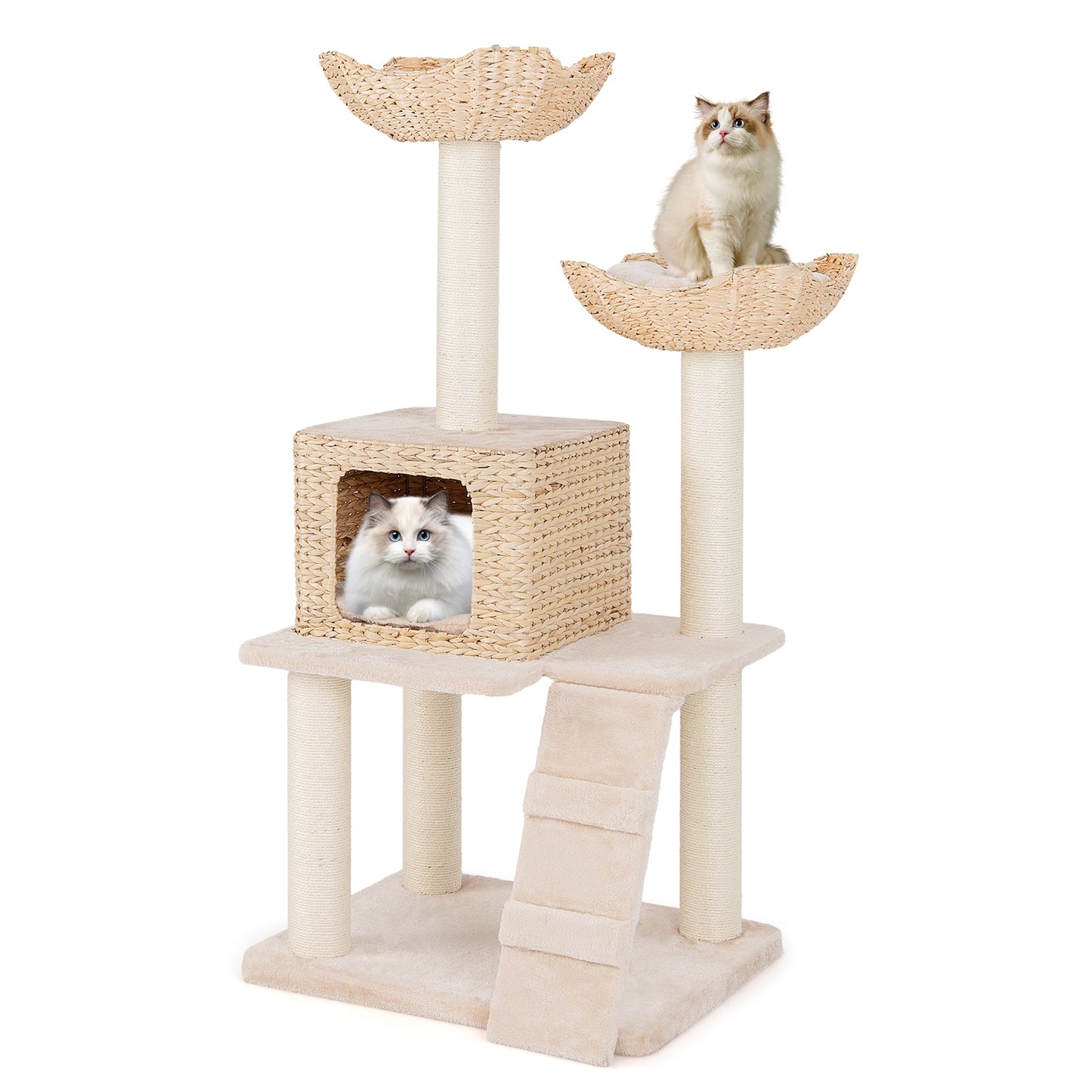 48 Inch Cattail Cat Tower with Sisal Scratching Posts Perch and Condo, Beige Cat Trees Condos & Scratchers at Gallery Canada