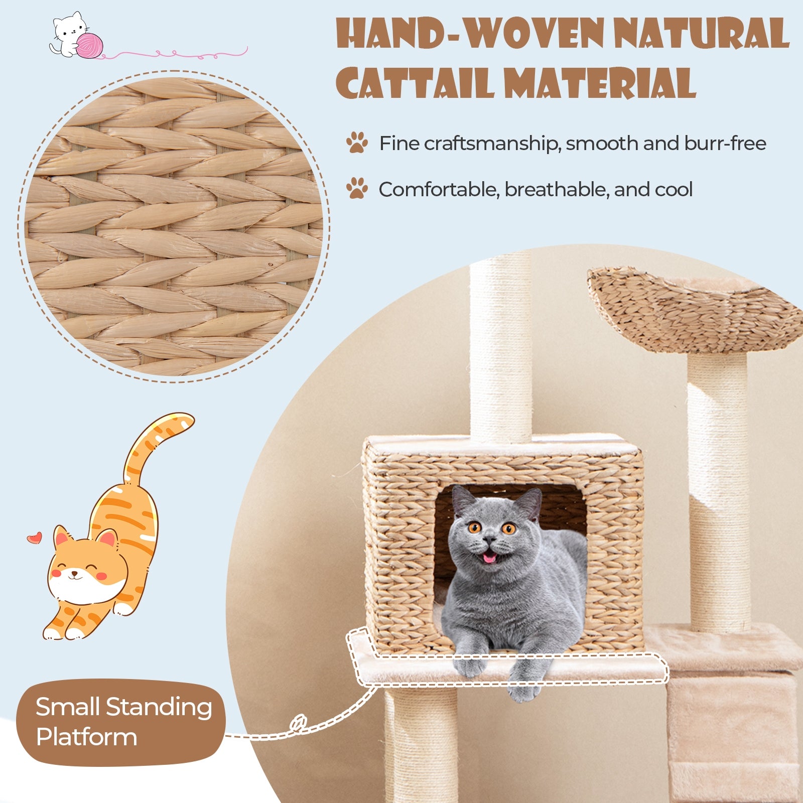 48 Inch Cattail Cat Tower with Sisal Scratching Posts Perch and Condo, Beige Cat Trees Condos & Scratchers at Gallery Canada