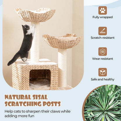 48 Inch Cattail Cat Tower with Sisal Scratching Posts Perch and Condo, Beige Cat Trees Condos & Scratchers at Gallery Canada