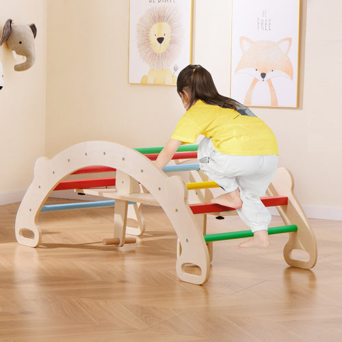4-in-1 Multifunctional Wooden Climbing Toys with Rocker and Crawling Tunnel, Multicolor
