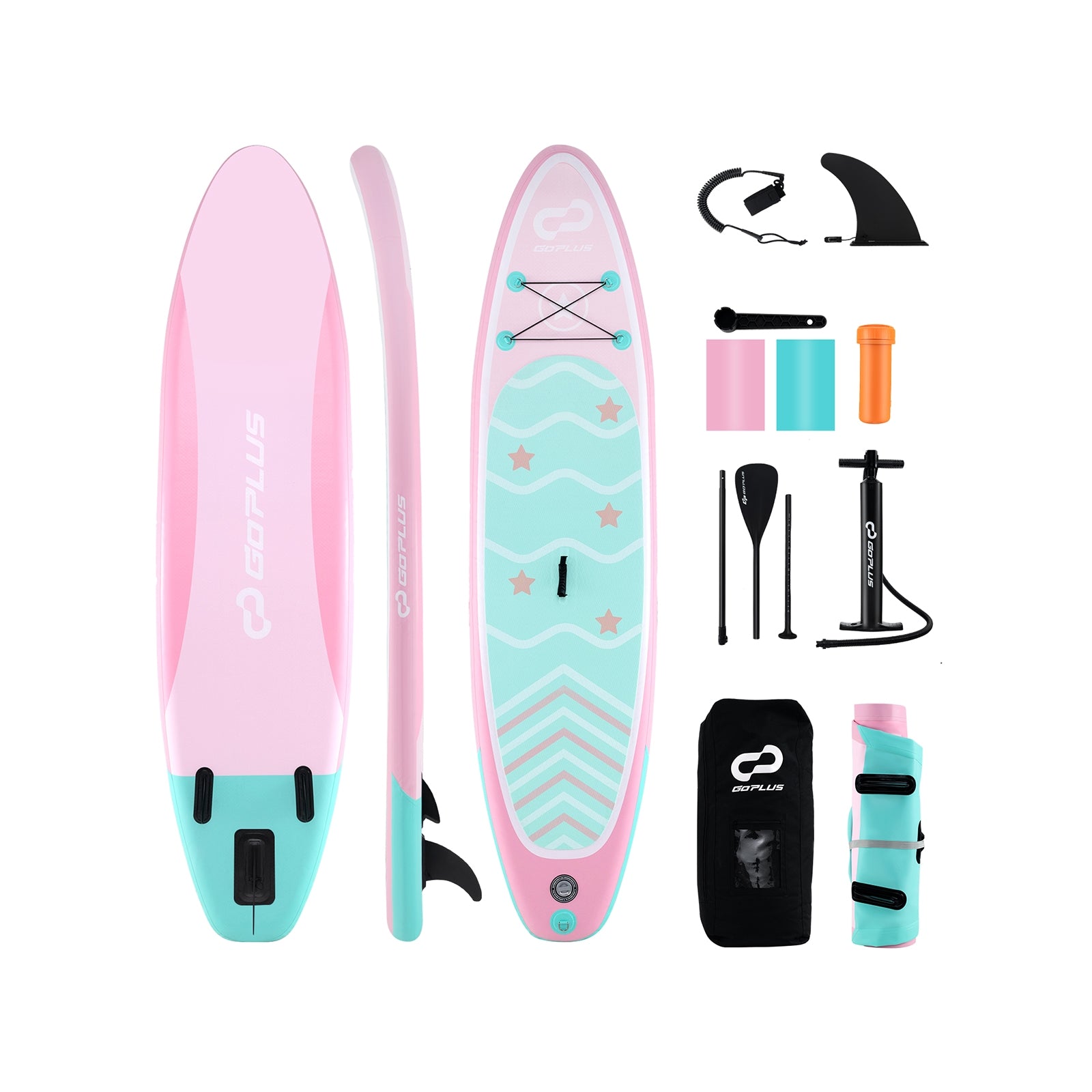 Inflatable Stand Up Paddle Board, 10 Feet, 3 Fins, Adjustable Paddle, Pink Surfing Pink at Gallery Canada
