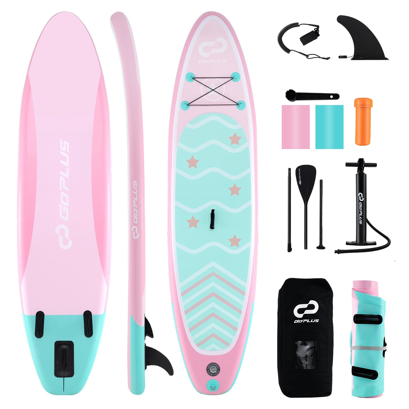 10 Feet Inflatable Stand up Paddle Board with 3 Fins and Adjustable Paddle-S, Pink Surfing at Gallery Canada
