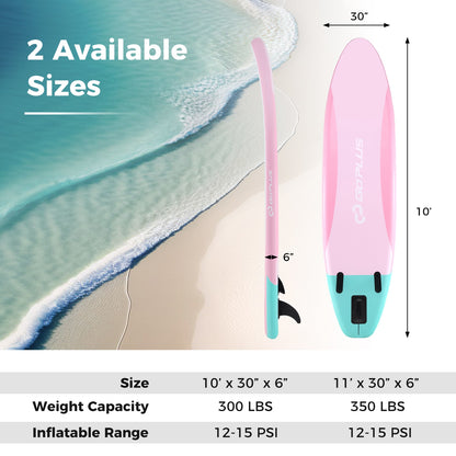 10 Feet Inflatable Stand up Paddle Board with 3 Fins and Adjustable Paddle-S, Pink Surfing at Gallery Canada