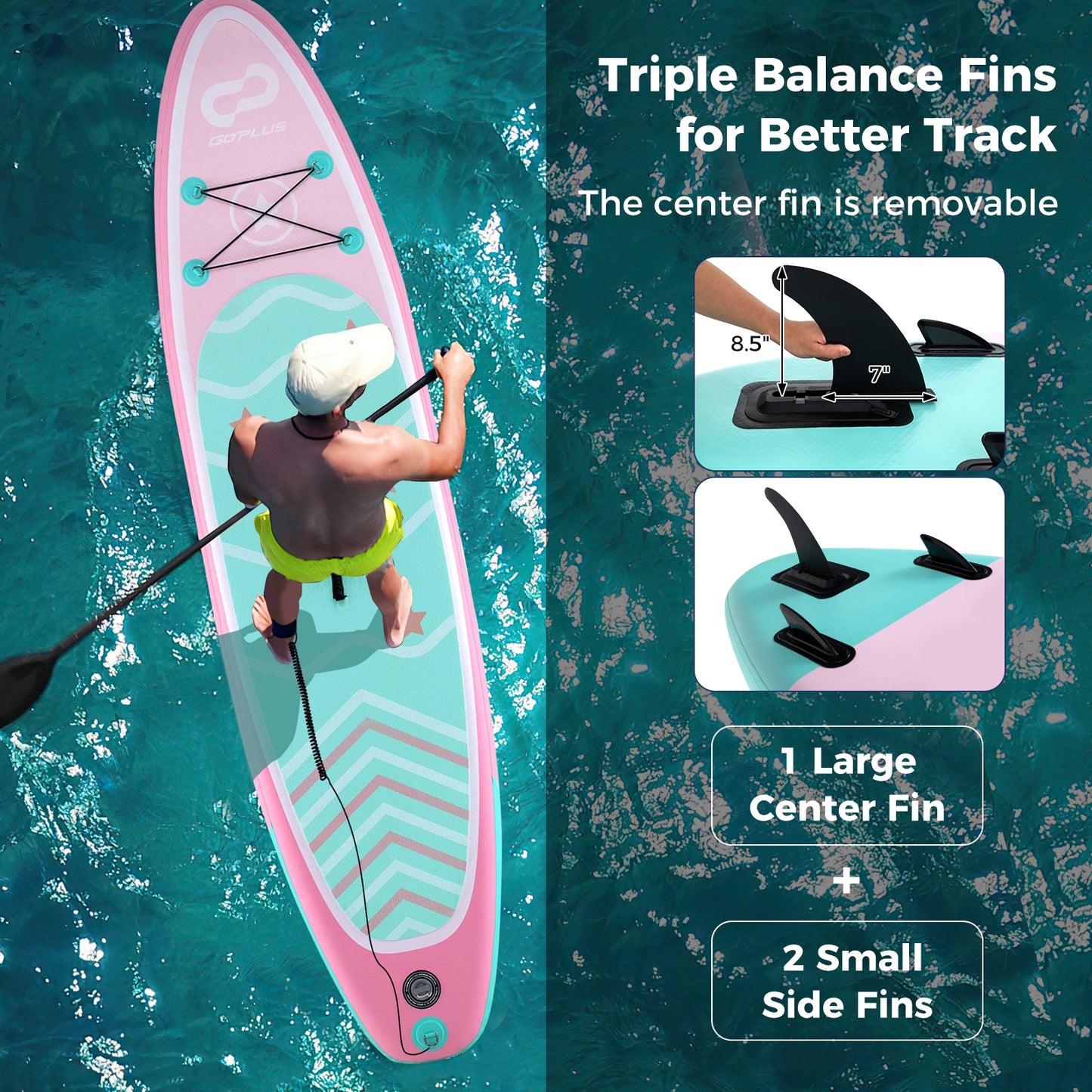 10 Feet Inflatable Stand up Paddle Board with 3 Fins and Adjustable Paddle-S, Pink Surfing at Gallery Canada