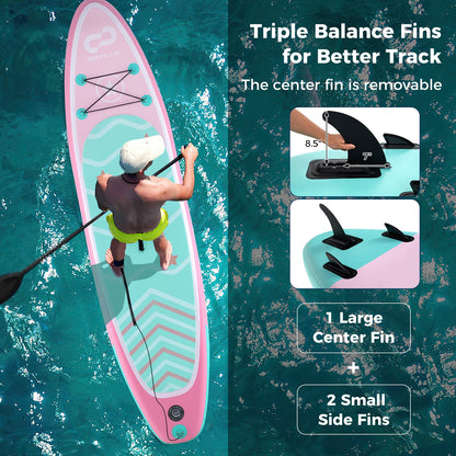 10 Feet Inflatable Stand up Paddle Board with 3 Fins and Adjustable Paddle-S, Pink Surfing at Gallery Canada