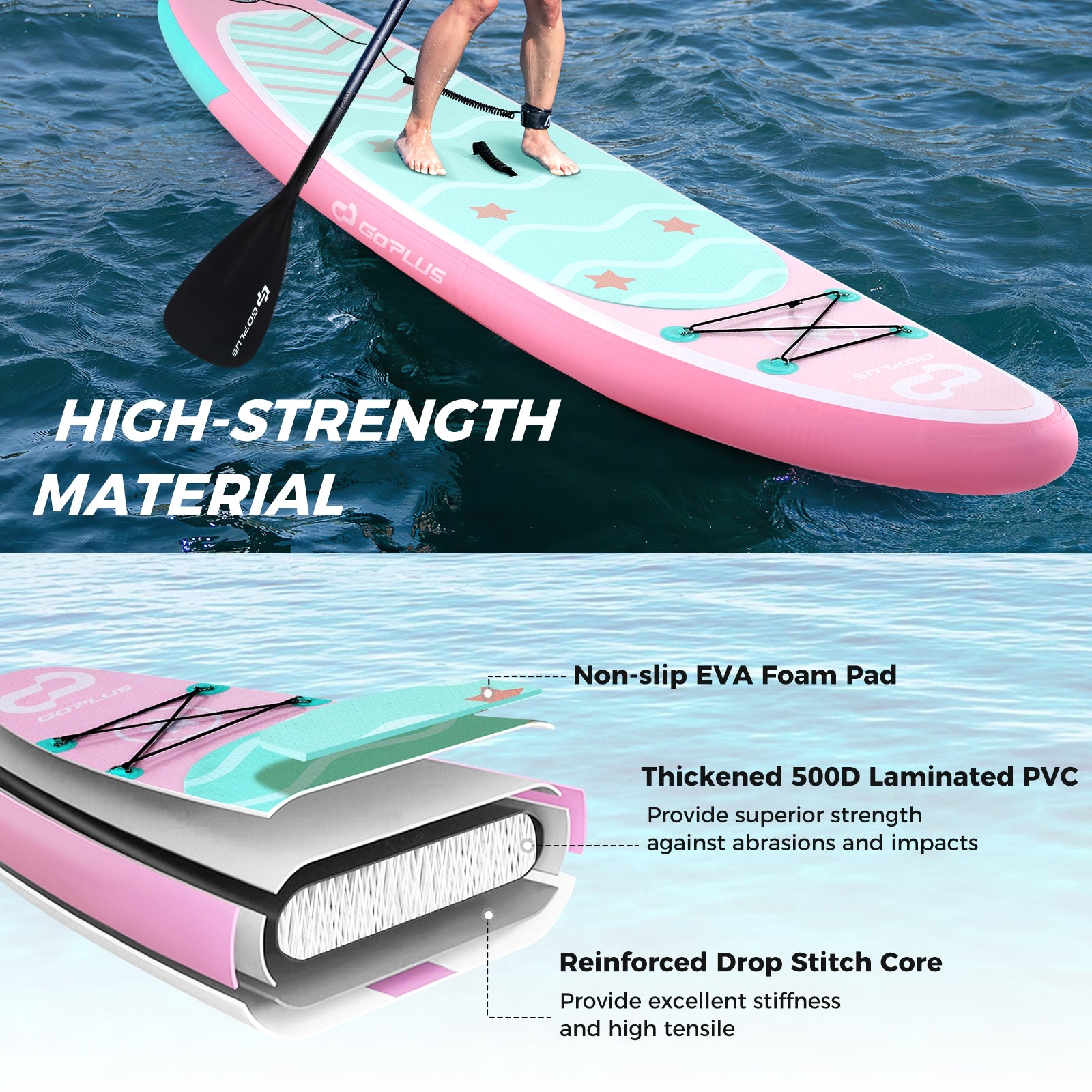 10 Feet Inflatable Stand up Paddle Board with 3 Fins and Adjustable Paddle-S, Pink Surfing at Gallery Canada