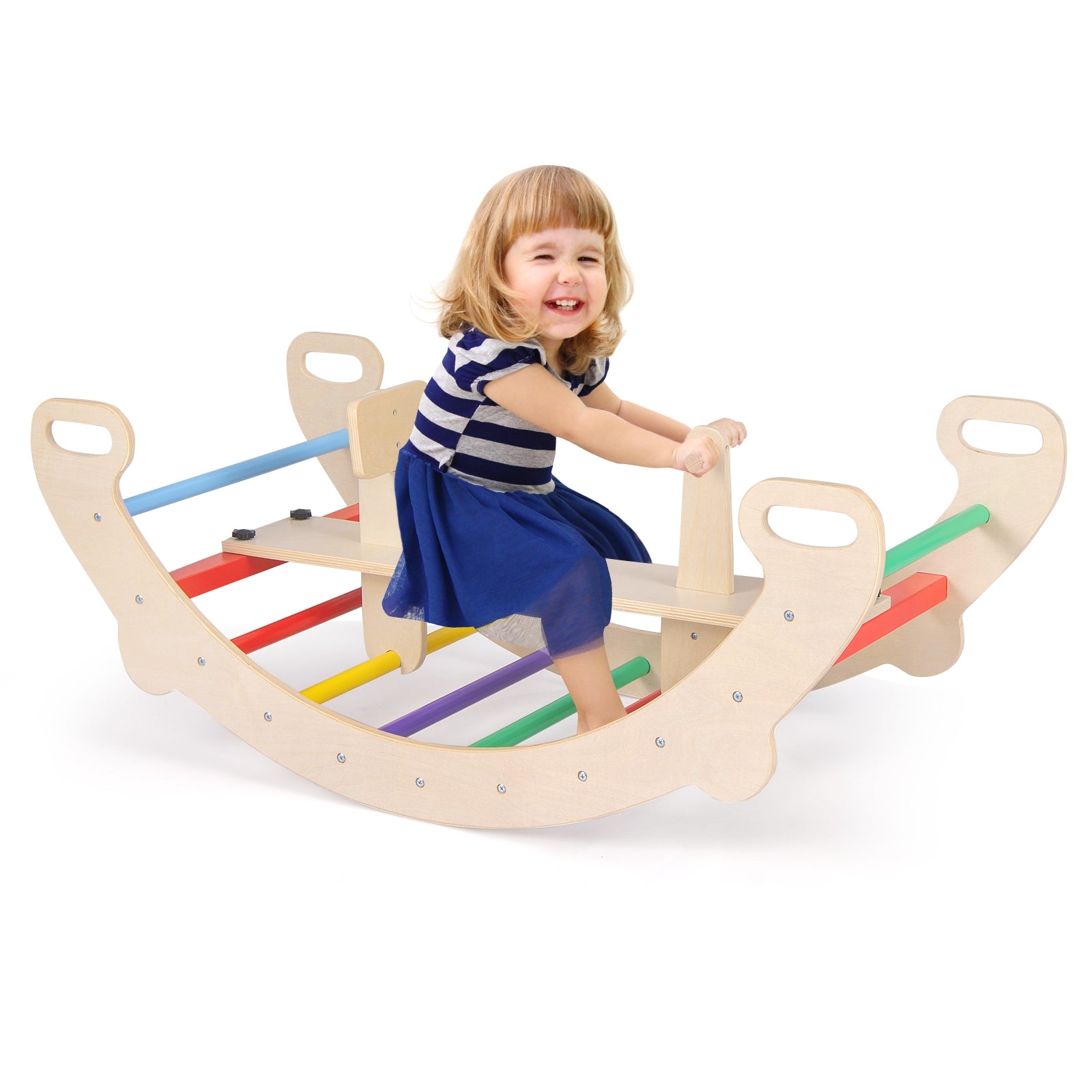 4-in-1 Multifunctional Wooden Climbing Toys with Rocker and Crawling Tunnel, Multicolor Climbers & Slides at Gallery Canada