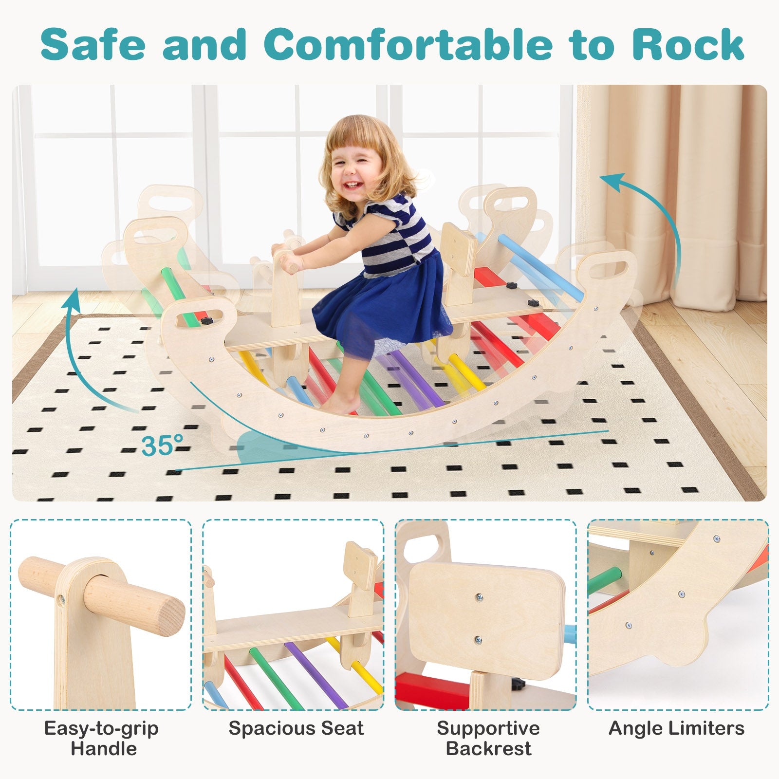 4-in-1 Multifunctional Wooden Climbing Toys with Rocker and Crawling Tunnel, Multicolor Climbers & Slides at Gallery Canada