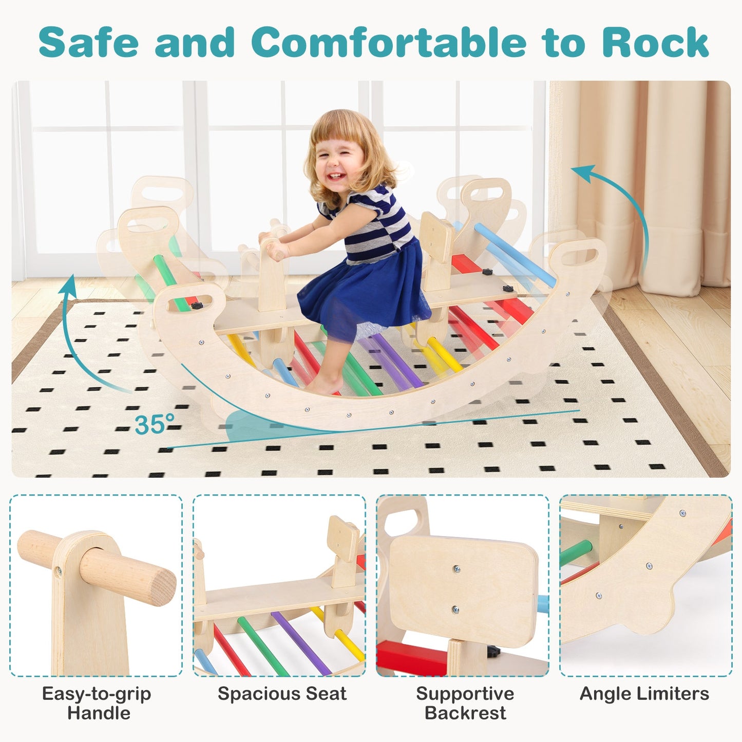 4-in-1 Multifunctional Wooden Climbing Toys with Rocker and Crawling Tunnel, Multicolor Climbers & Slides at Gallery Canada