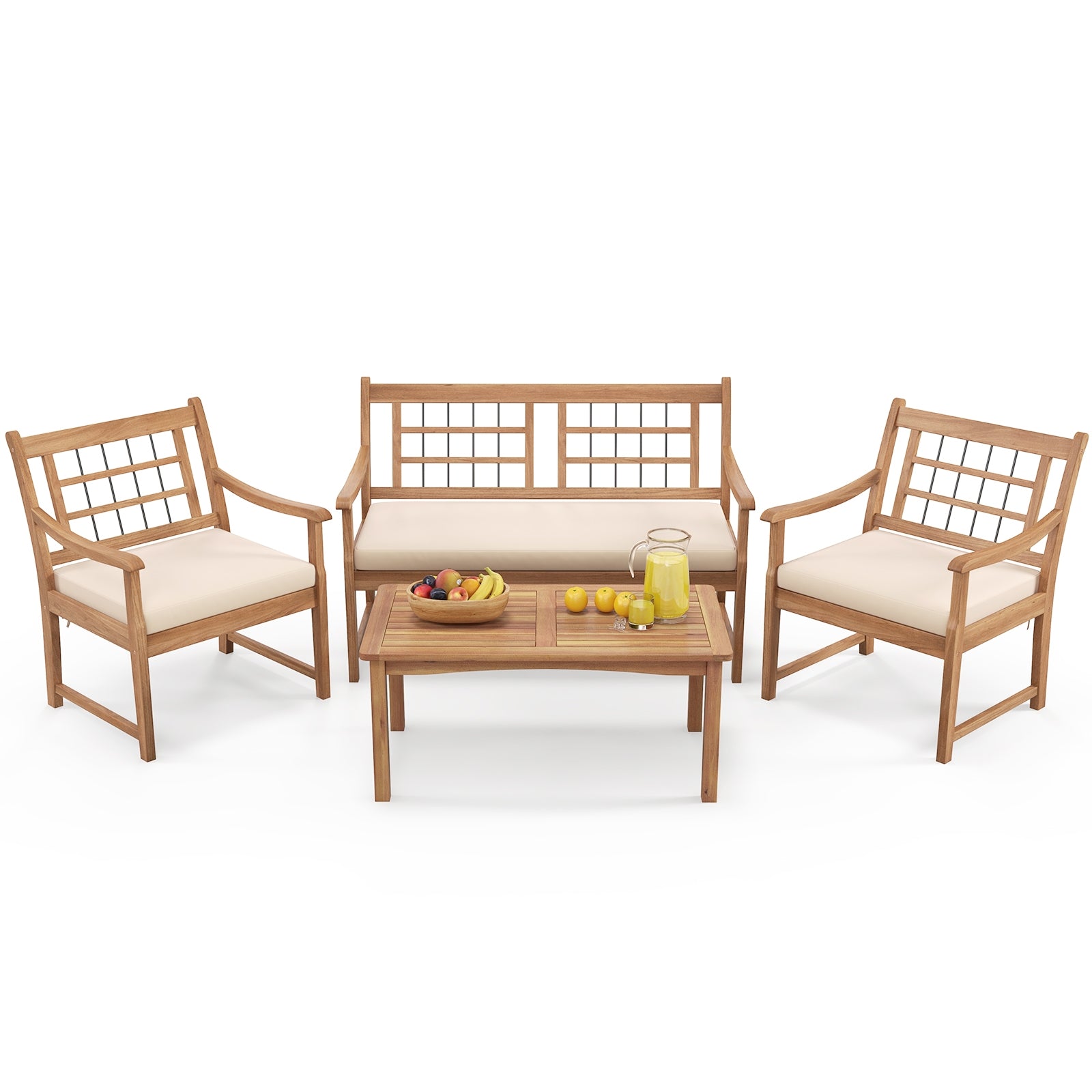 4 Piece Wood Patio Furniture with Armchairs Loveseat and Coffee Table, Off White Patio Conversation Sets at Gallery Canada