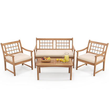 4 Piece Wood Patio Furniture with Armchairs Loveseat and Coffee Table, Off White Patio Conversation Sets at Gallery Canada
