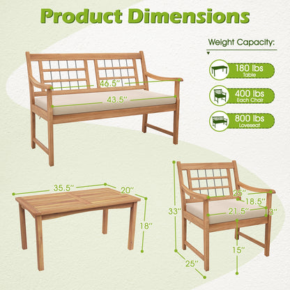 4 Piece Wood Patio Furniture with Armchairs Loveseat and Coffee Table, Off White Patio Conversation Sets at Gallery Canada
