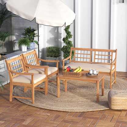4 Piece Wood Patio Furniture with Armchairs Loveseat and Coffee Table, Off White Patio Conversation Sets at Gallery Canada