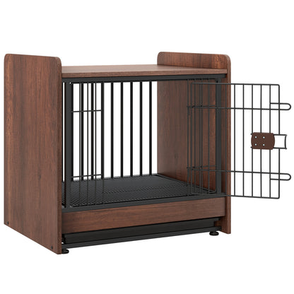 Cage pour chien d'intérieur avec plateau amovible, marron rustique