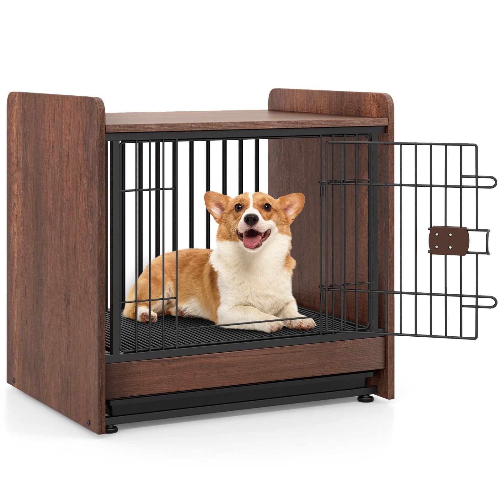 Dog Crate Indoor Dog Cage with Removable Tray and Lockable Door, Rustic Brown Dog Kennels at Gallery Canada