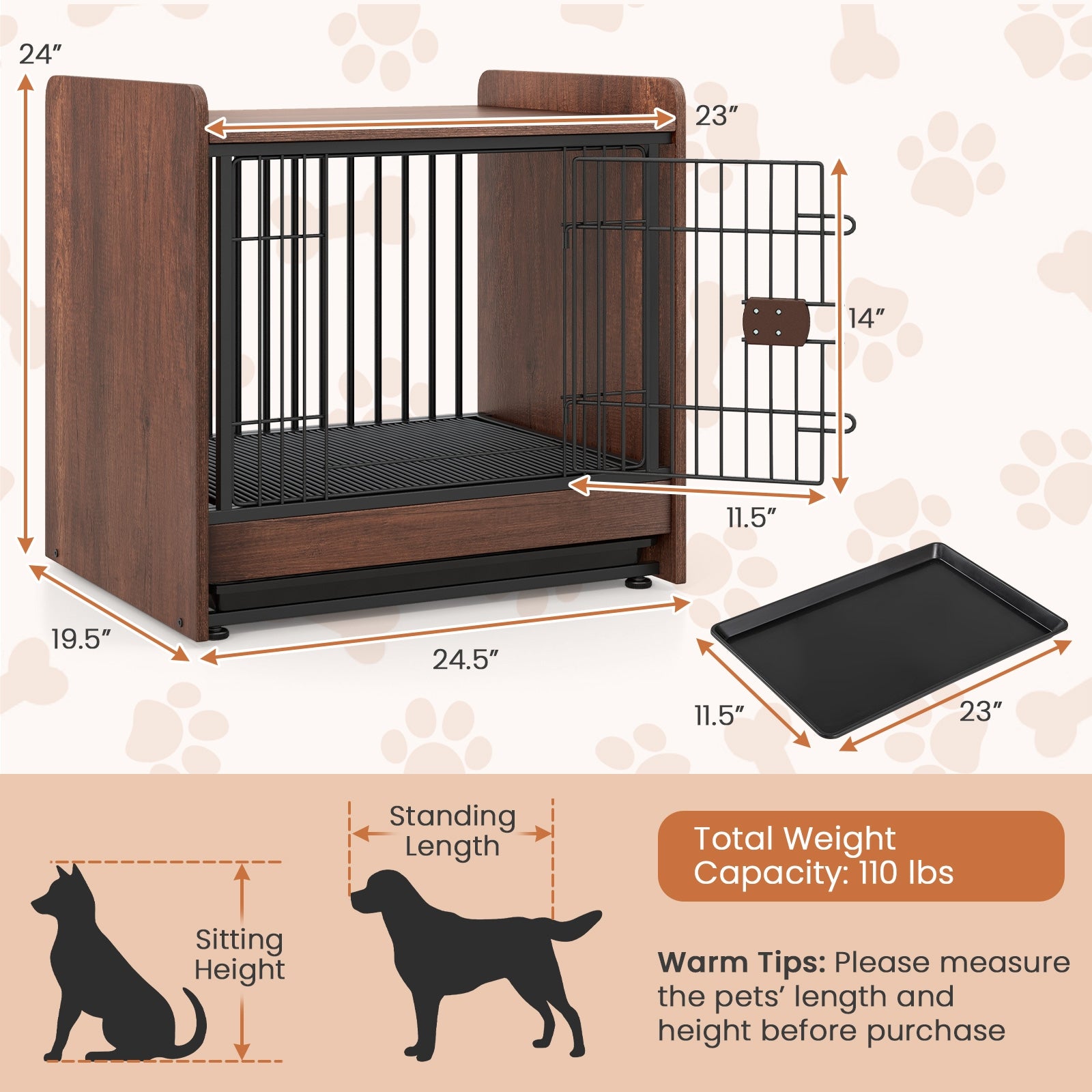 Dog Crate Indoor Dog Cage with Removable Tray and Lockable Door, Rustic Brown Dog Kennels at Gallery Canada