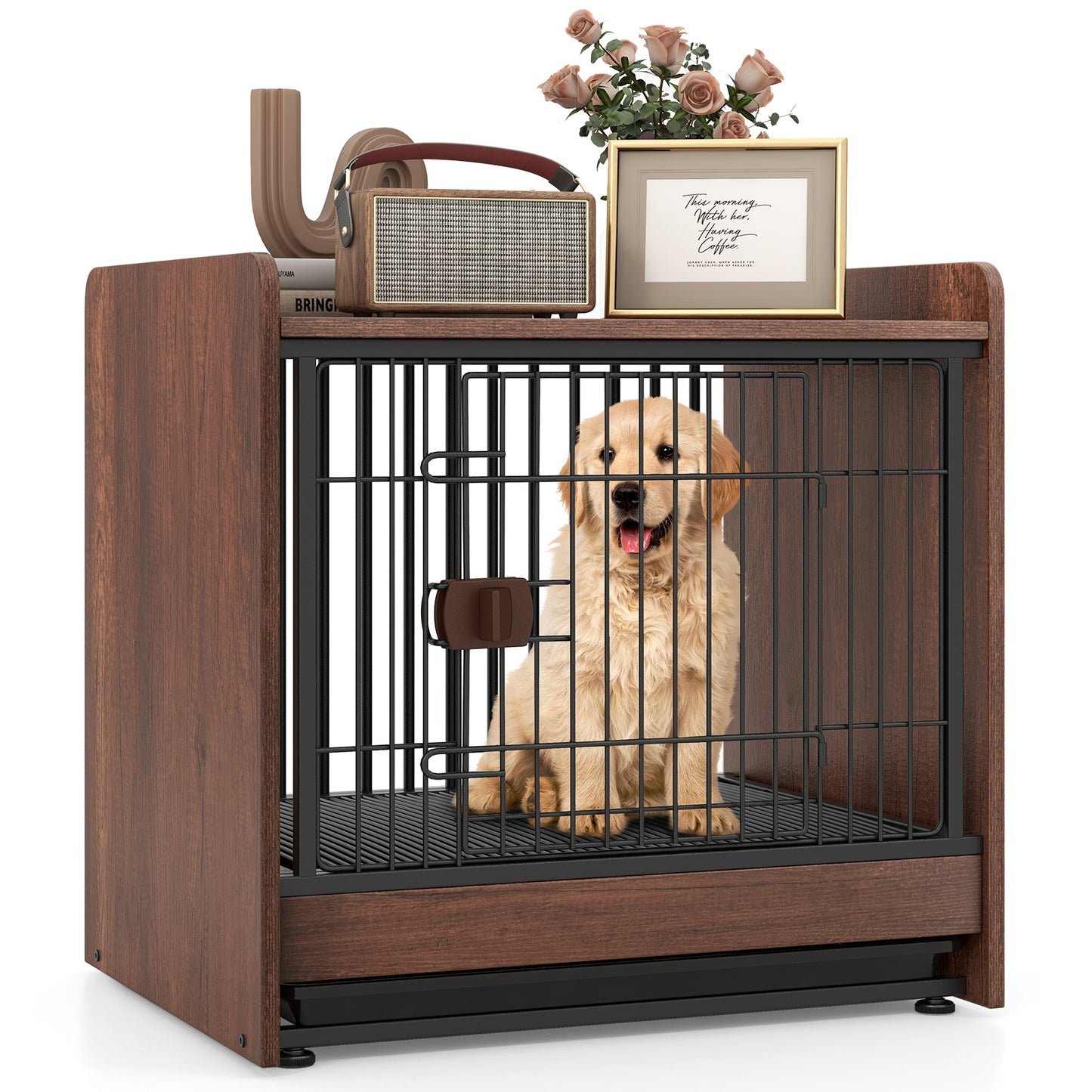 Dog Crate Indoor Dog Cage with Removable Tray and Lockable Door, Rustic Brown Dog Kennels at Gallery Canada