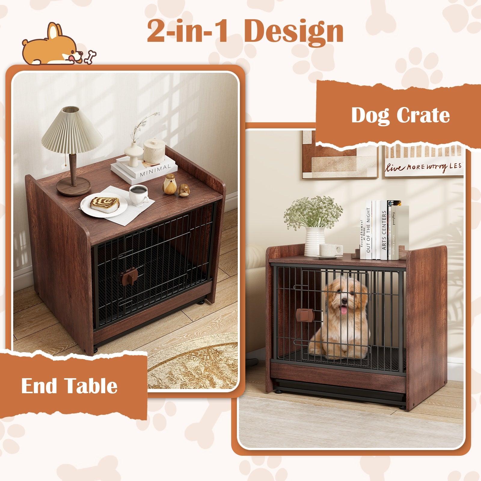Dog Crate Indoor Dog Cage with Removable Tray and Lockable Door, Rustic Brown Dog Kennels at Gallery Canada