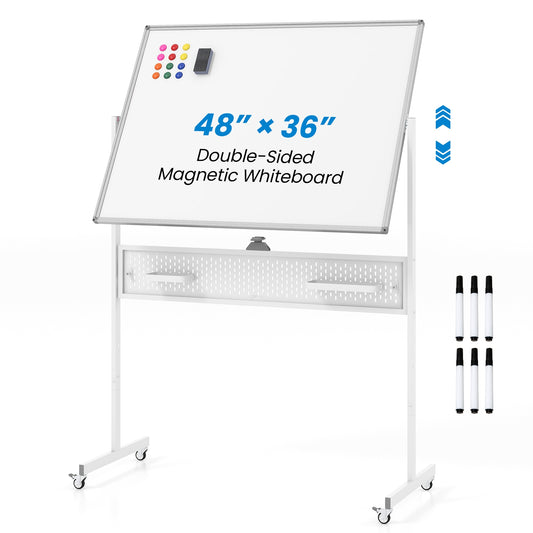 Mobile Whiteboard Adjustable Double-Sided Magnetic Board with Pegboard, White Home Office White at Gallery Canada