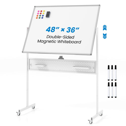 Adjustable Double-Sided Magnetic Board With Pegboard, White