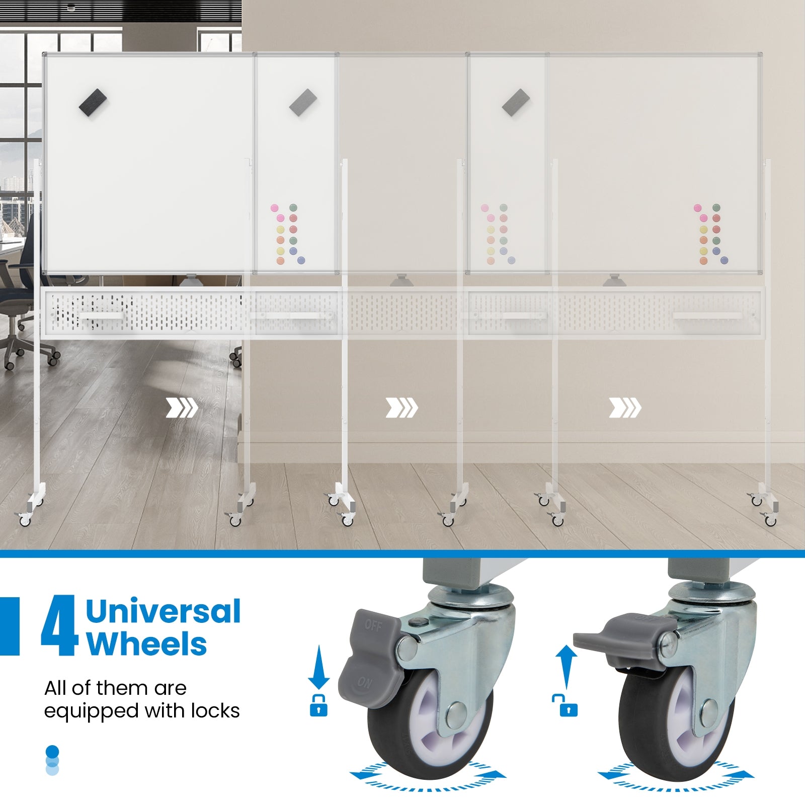 Mobile Whiteboard Adjustable Double-Sided Magnetic Board with Pegboard, White Home Office at Gallery Canada