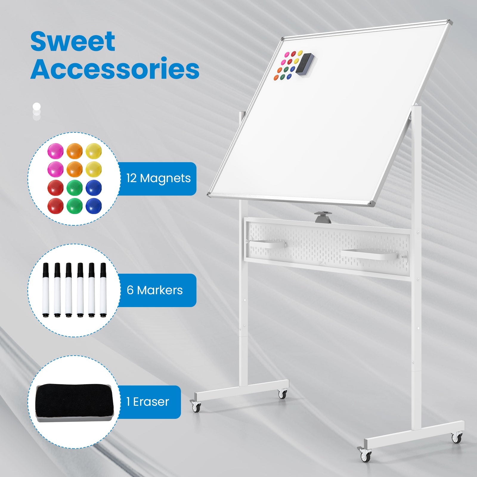 Mobile Whiteboard Adjustable Double-Sided Magnetic Board with Pegboard, White Home Office at Gallery Canada