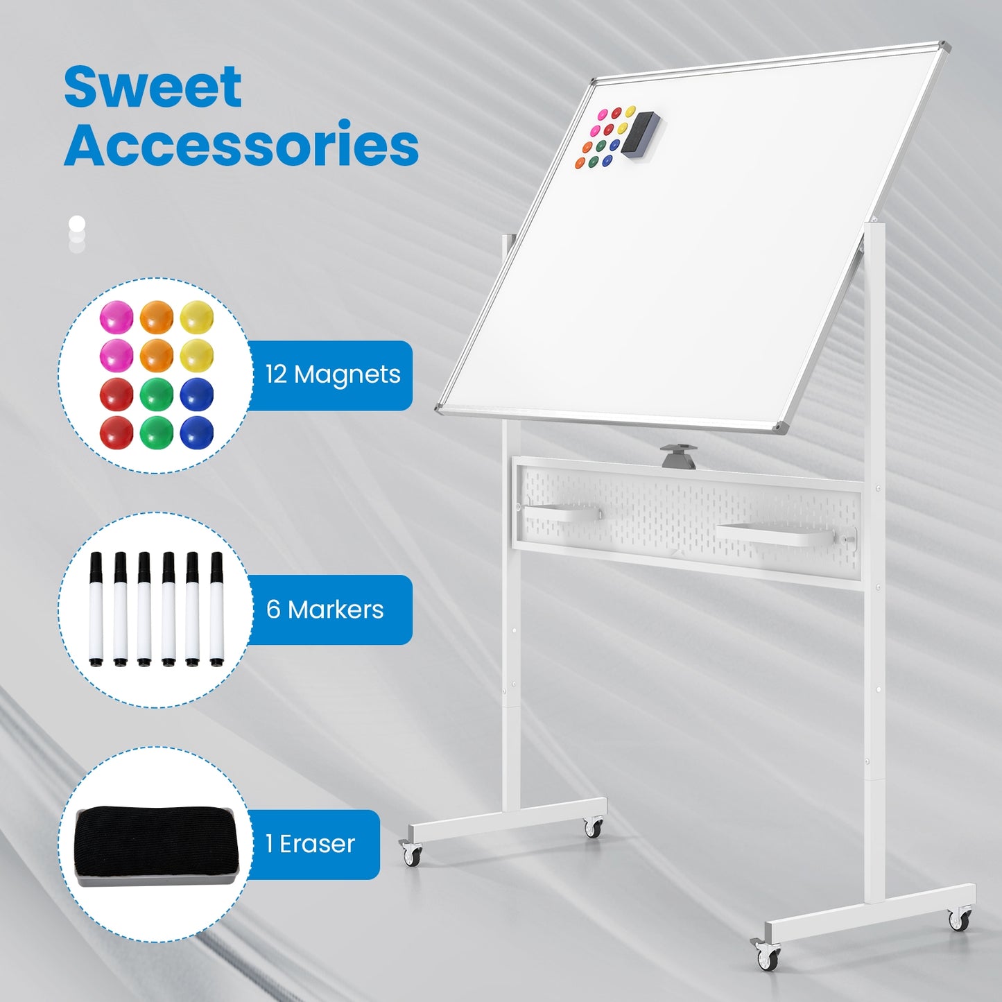Mobile Whiteboard Adjustable Double-Sided Magnetic Board with Pegboard, White Home Office at Gallery Canada