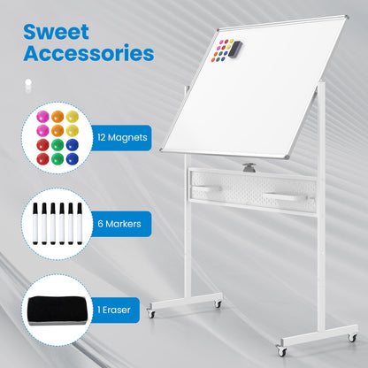 Mobile Whiteboard Adjustable Double-Sided Magnetic Board with Pegboard, White Home Office at Gallery Canada