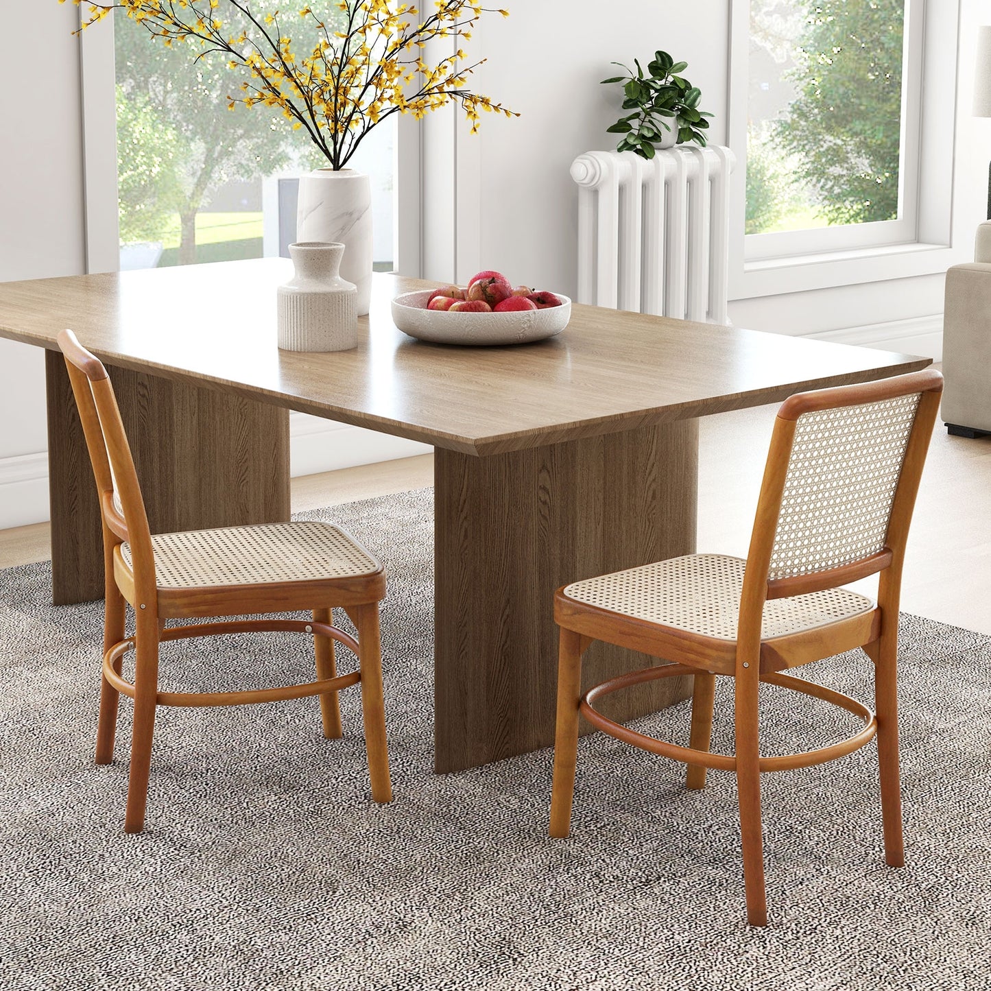 Set of 2 Boho Dining Chairs Rattan with Teak Wood Structure and Footrests, Natural Dining Chairs at Gallery Canada