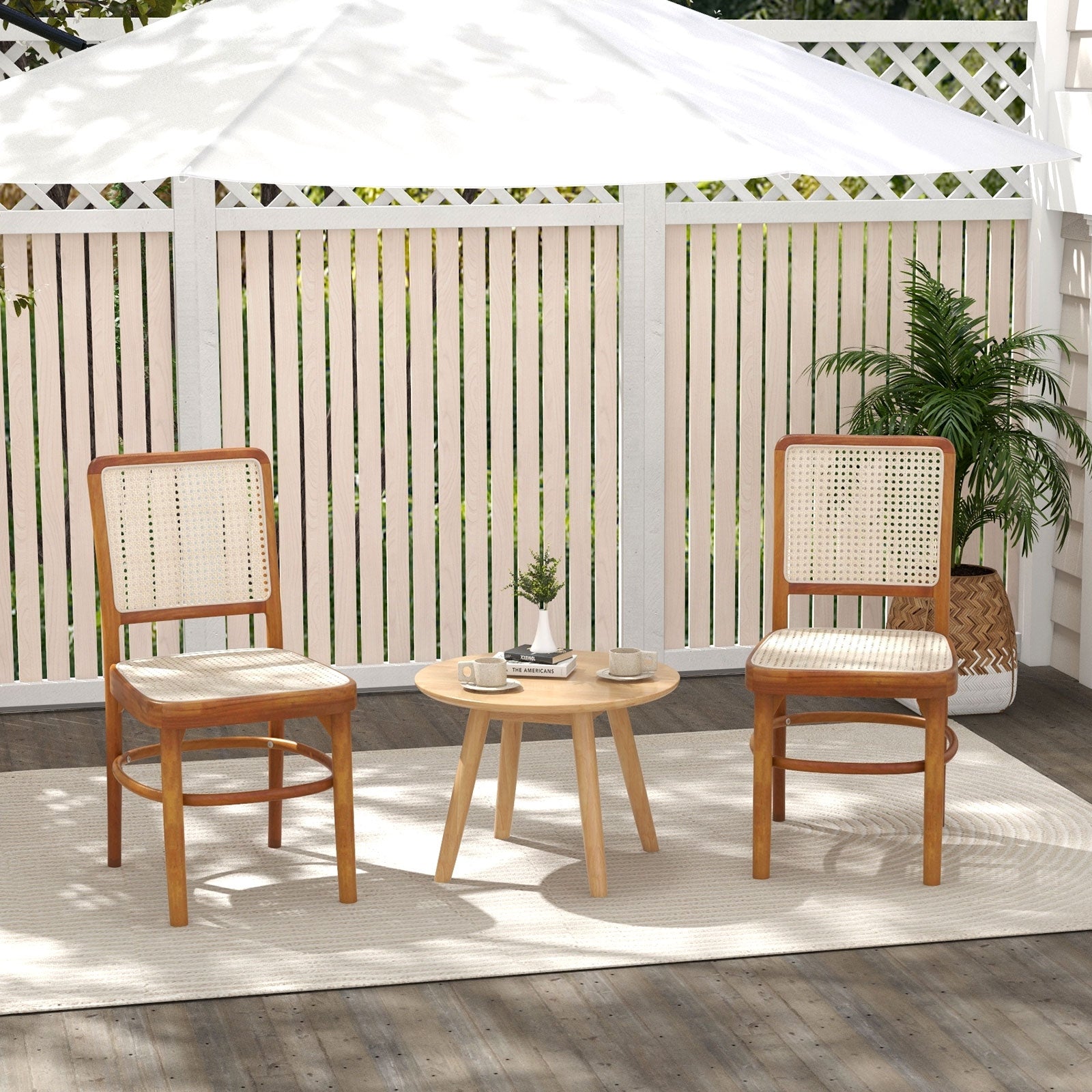 Set of 2 Boho Dining Chairs Rattan with Teak Wood Structure and Footrests, Natural Dining Chairs at Gallery Canada