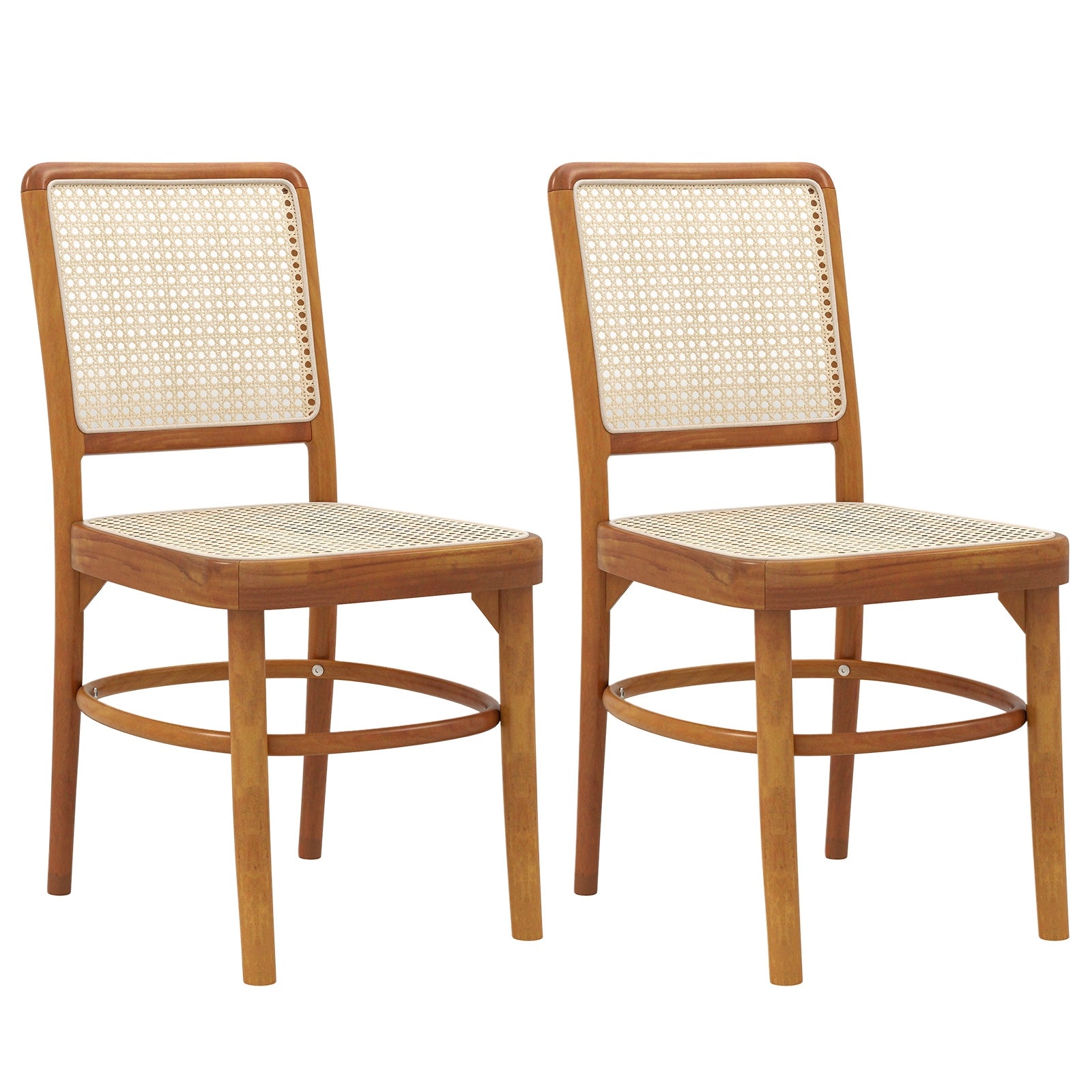 Set Of 2 Boho Dining Chairs, Rattan With Teak Wood Structure, Natural Dining Chairs at Gallery Canada