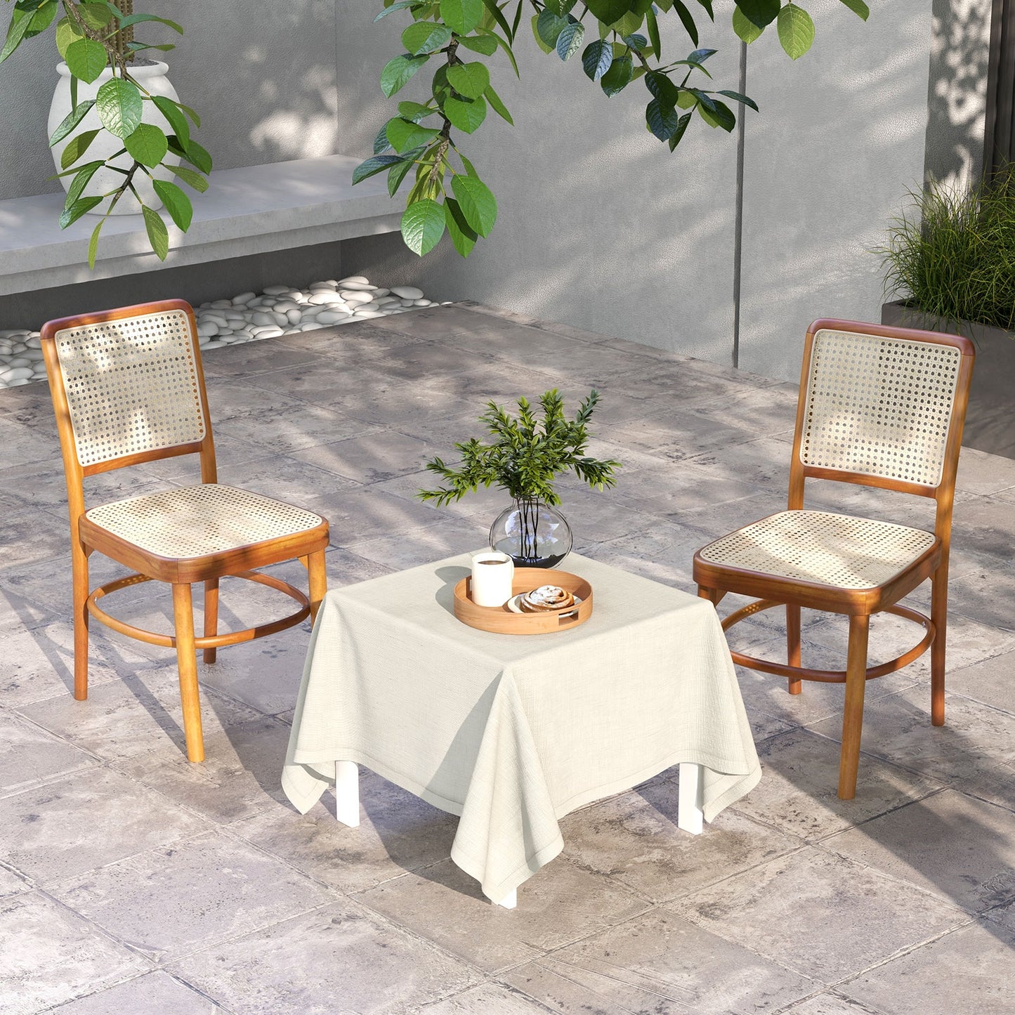 Set of 2 Boho Dining Chairs Rattan with Teak Wood Structure and Footrests, Natural Dining Chairs at Gallery Canada