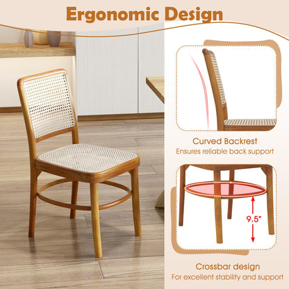 Set of 2 Boho Dining Chairs Rattan with Teak Wood Structure and Footrests, Natural Dining Chairs at Gallery Canada