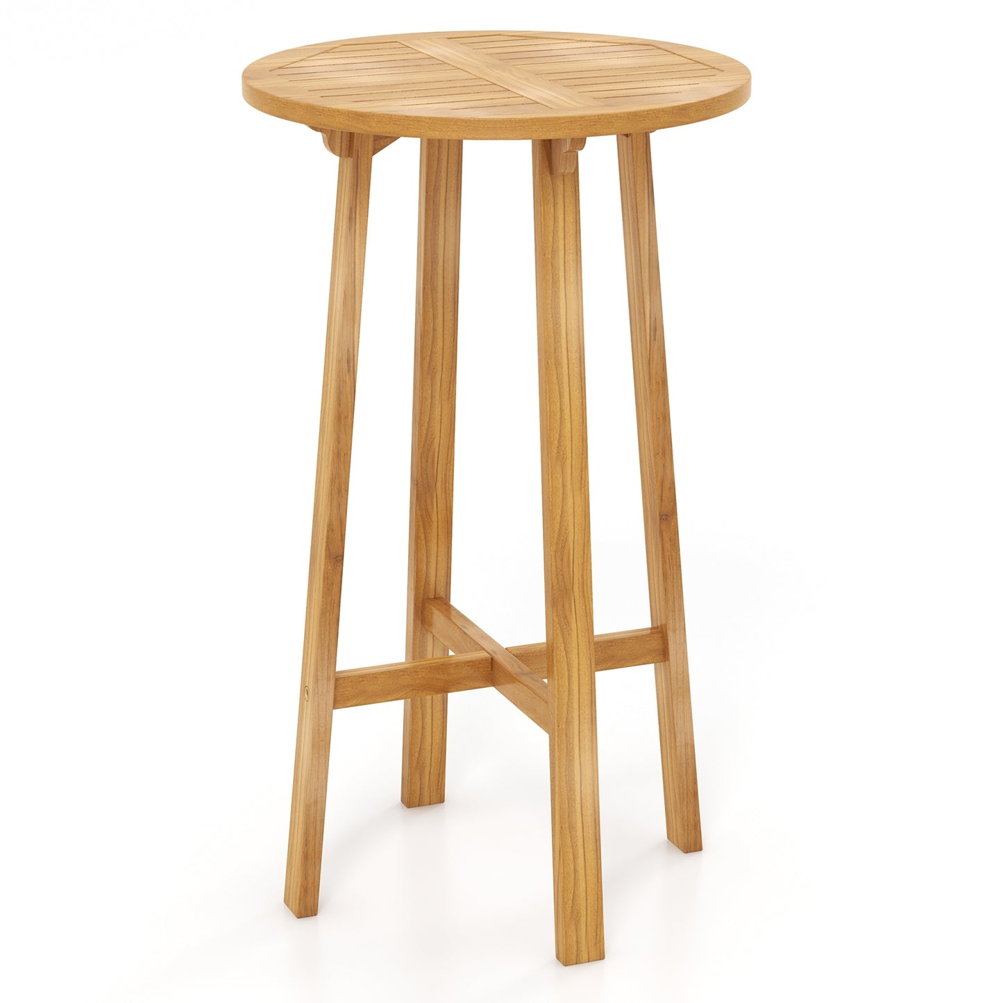 Table de bar ronde en teck de 24 pouces avec repose-pieds, naturel