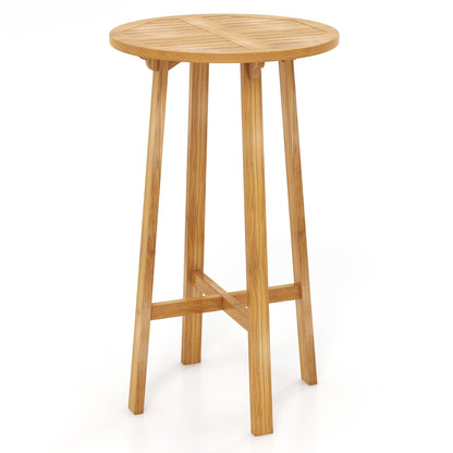 Table de bar ronde en teck de 24 pouces avec repose-pieds, naturel