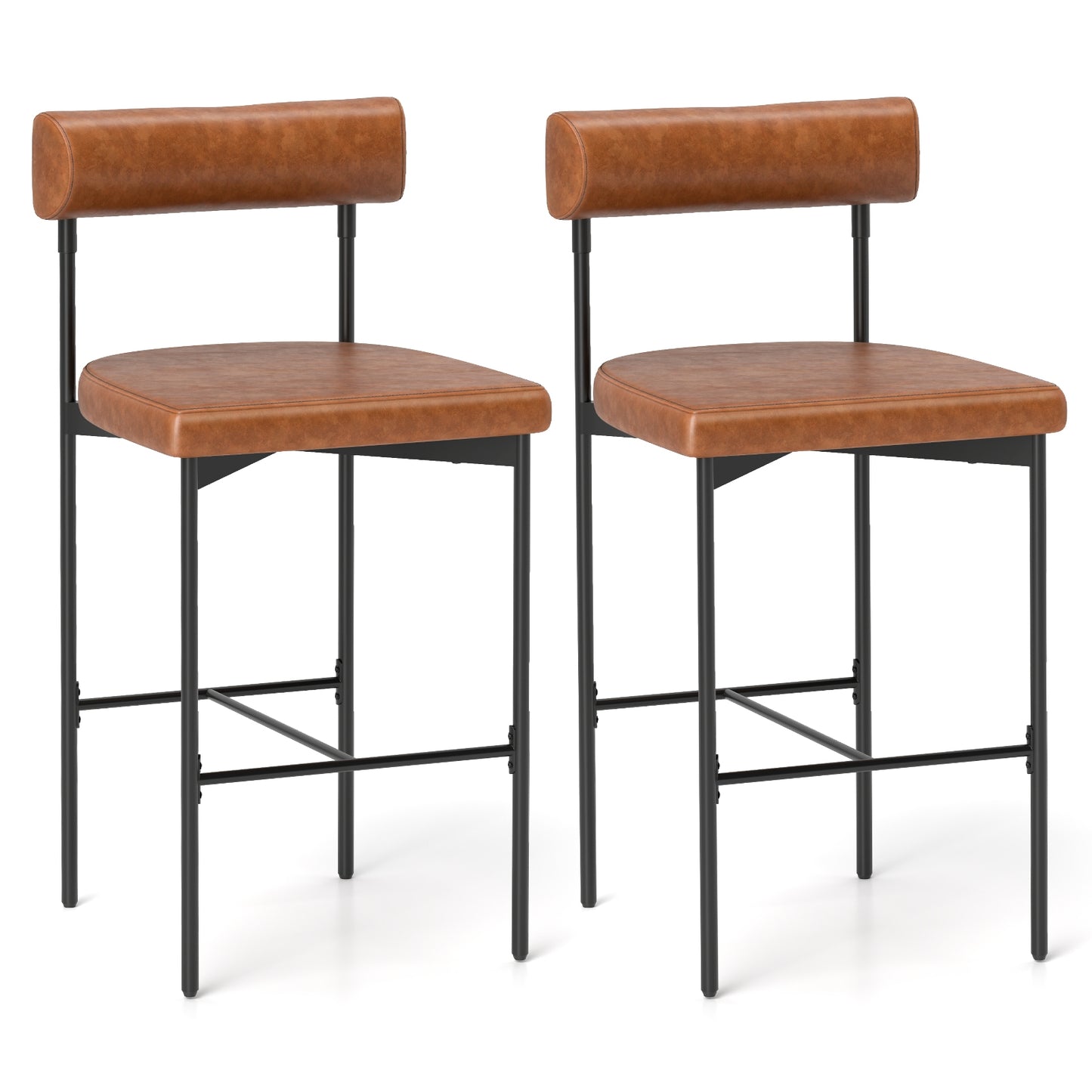 20 Inch Upholstered Bar Stools Set of 2 Counter Height Bar Chairs with Backrest, Brown Bar Stools Brown at Gallery Canada