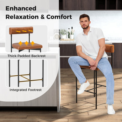 20 Inch Upholstered Bar Stools Set of 2 Counter Height Bar Chairs with Backrest, Brown Bar Stools at Gallery Canada